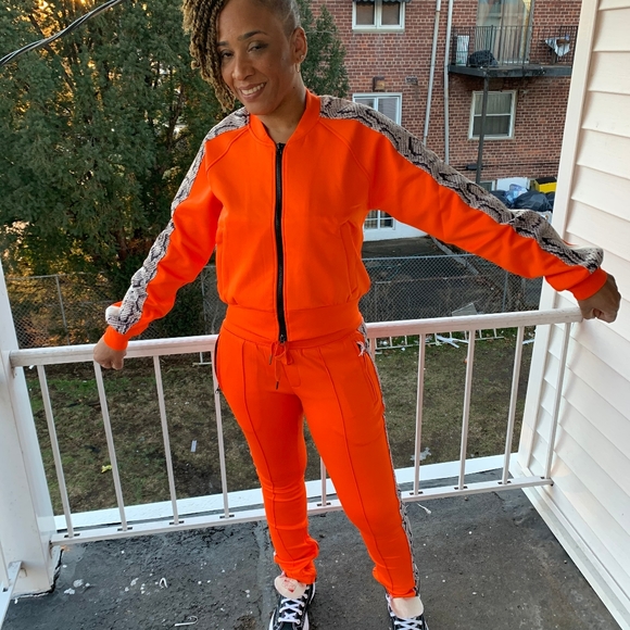 Orange Tracksuit with Grey/Black/White Panels - Picture 2 of 3